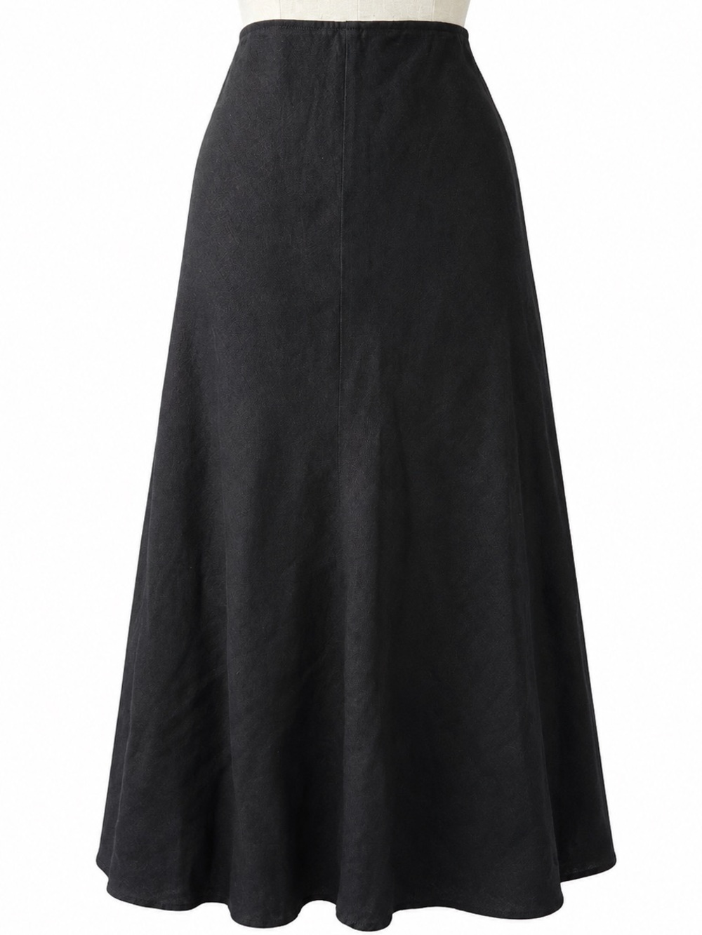 Eileen Fisher Black 100% Linen A-Line Midi Skirt